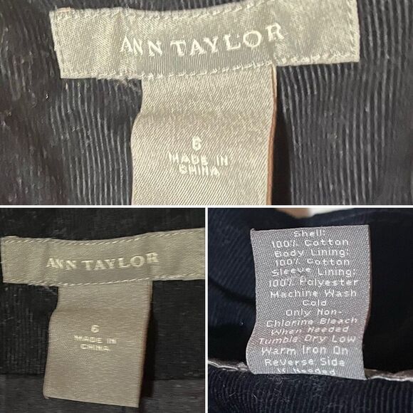 Ann Taylor Corton Corduroy Blazer Jacket Notched Lapel Button Dark Navy Blue 6 - Picture 8 of 9